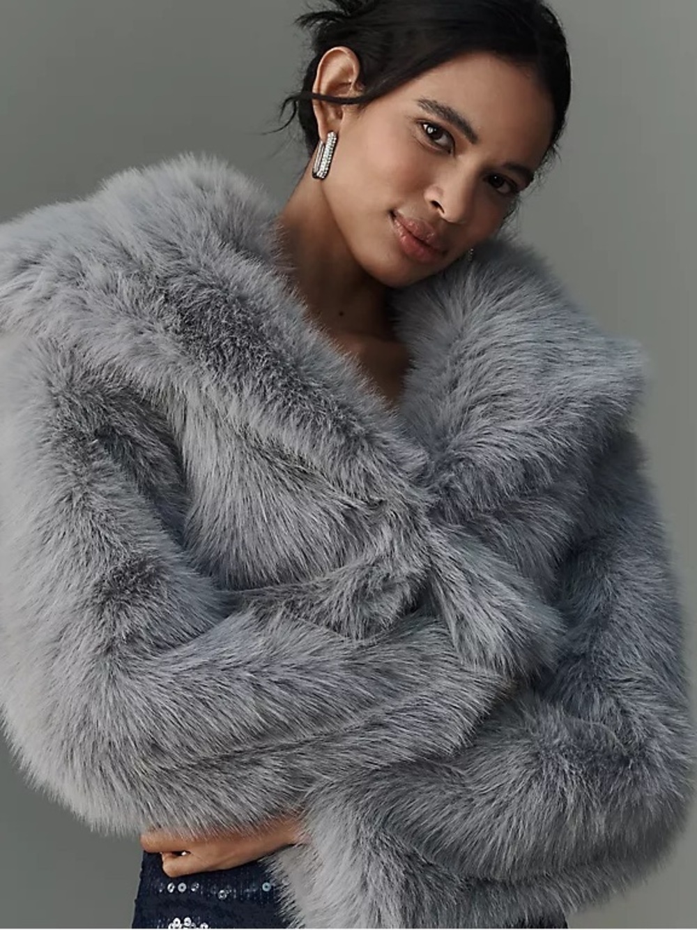 Avec Les Filles Plush Faux Fur Gray Teddy Cropped Coat Like New SzM